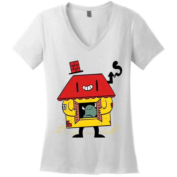 Little House Cute Monster House Women's V-Neck T-Shirt