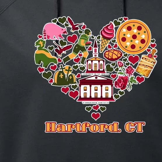 Love Hartford Connecticut Heart Performance Fleece Hoodie