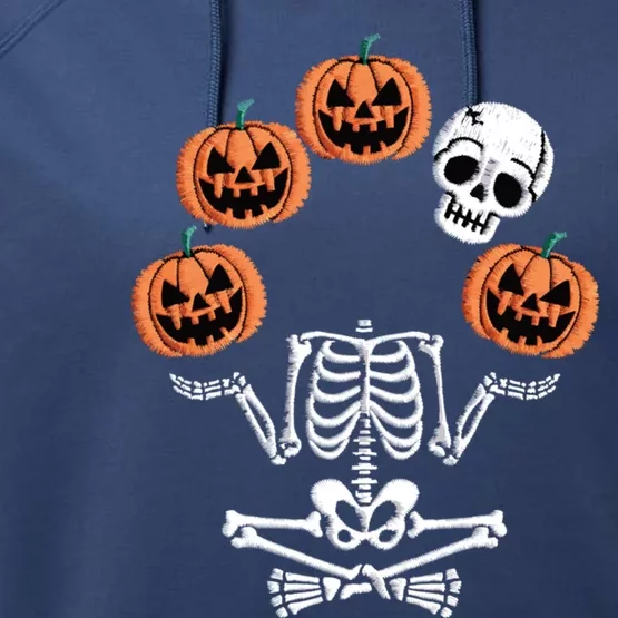 Lazy Halloween Costume Scary Skeleton Juggling Pumpkin Skull Funny Gift Performance Fleece Hoodie