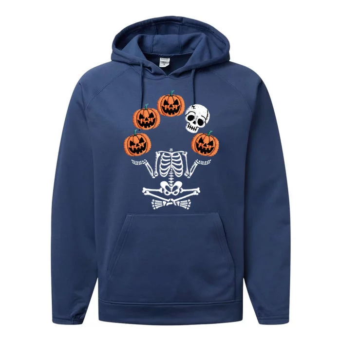 Lazy Halloween Costume Scary Skeleton Juggling Pumpkin Skull Funny Gift Performance Fleece Hoodie