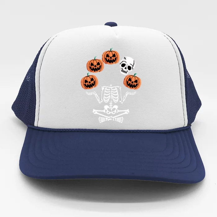 Lazy Halloween Costume Scary Skeleton Juggling Pumpkin Skull Funny Gift Trucker Hat