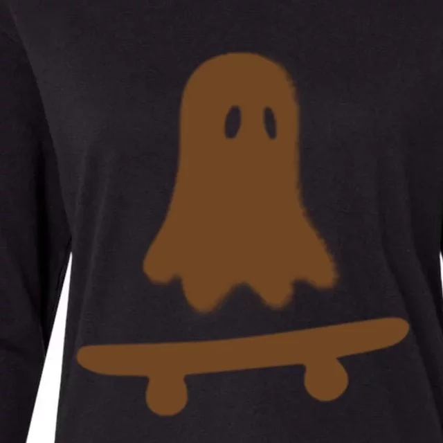 Lazy Halloween Costume Funny Skateboarding Ghost Skateboard Gift Womens Cotton Relaxed Long Sleeve T-Shirt