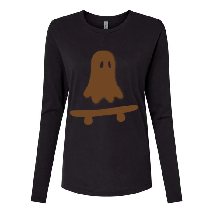 Lazy Halloween Costume Funny Skateboarding Ghost Skateboard Gift Womens Cotton Relaxed Long Sleeve T-Shirt