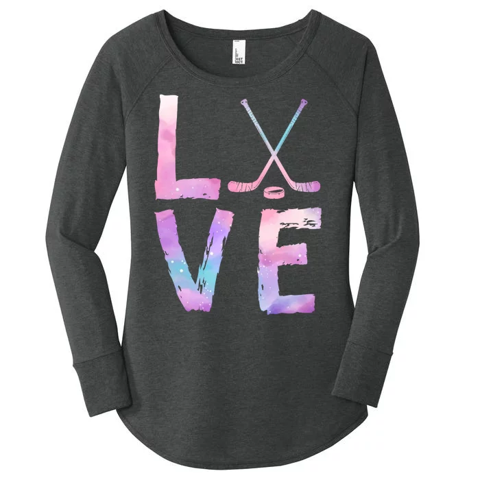 Love Hockey Color Design Women's Perfect Tri Tunic Long Sleeve Shirt