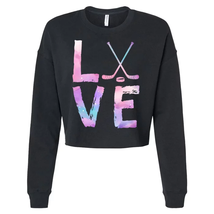 Love Hockey Color Design Cropped Pullover Crew