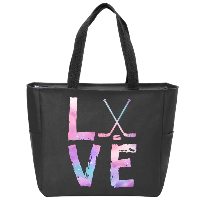 Love Hockey Color Design Zip Tote Bag