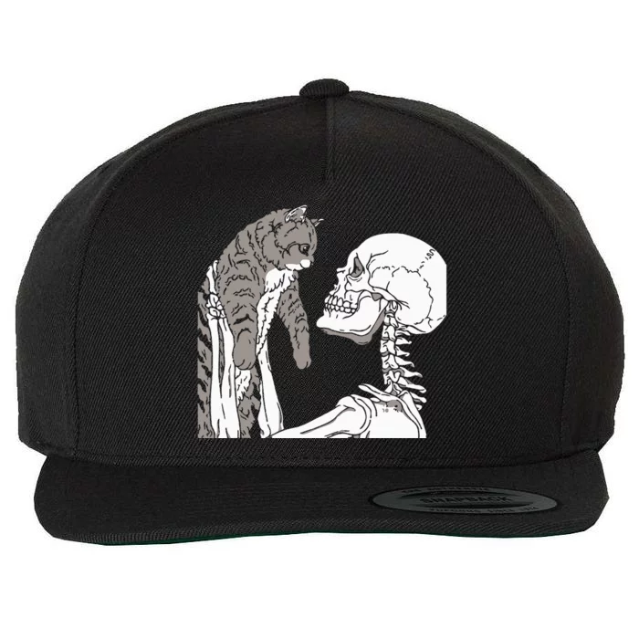 Lazy Halloween Costume Skeleton Cat Skull Wool Snapback Cap