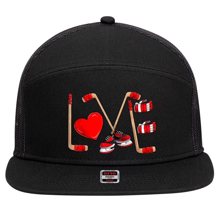 Love Hockey Cute Valentines 7 Panel Mesh Trucker Snapback Hat