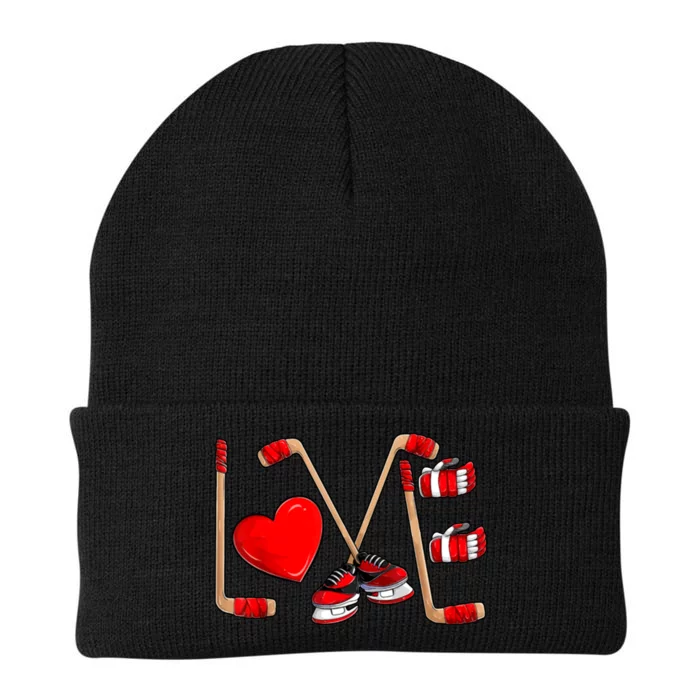 Love Hockey Cute Valentines Knit Cap Winter Beanie