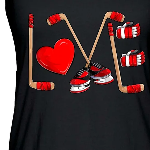 Love Hockey Cute Valentines Ladies Essential Flowy Tank