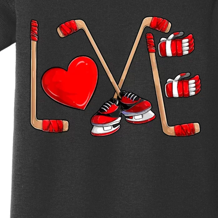 Love Hockey Cute Valentines Baby Bodysuit