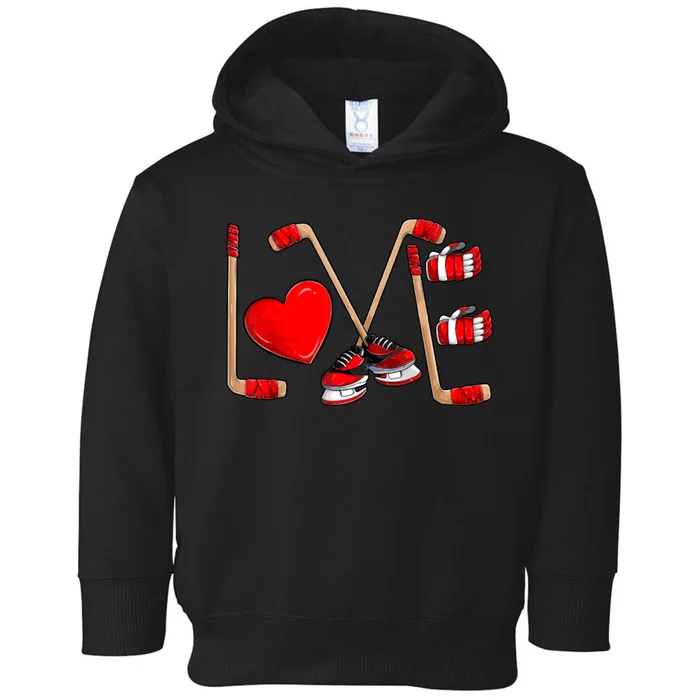 Love Hockey Cute Valentines Toddler Hoodie