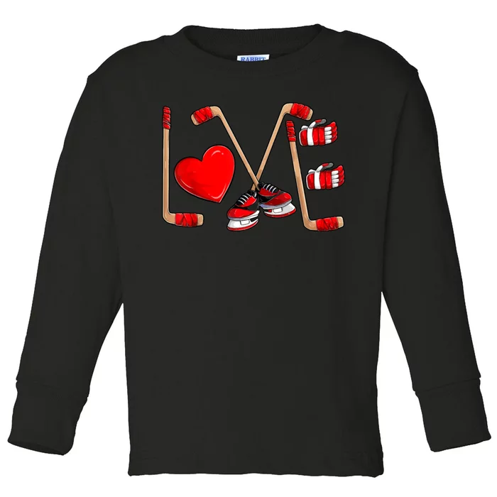 Love Hockey Cute Valentines Toddler Long Sleeve Shirt