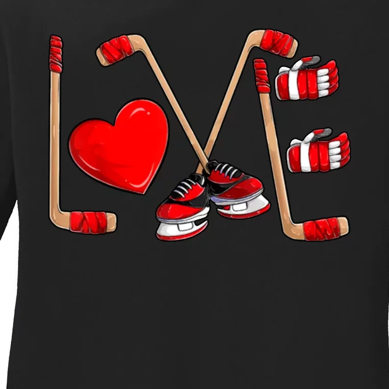 Love Hockey Cute Valentines Ladies Long Sleeve Shirt