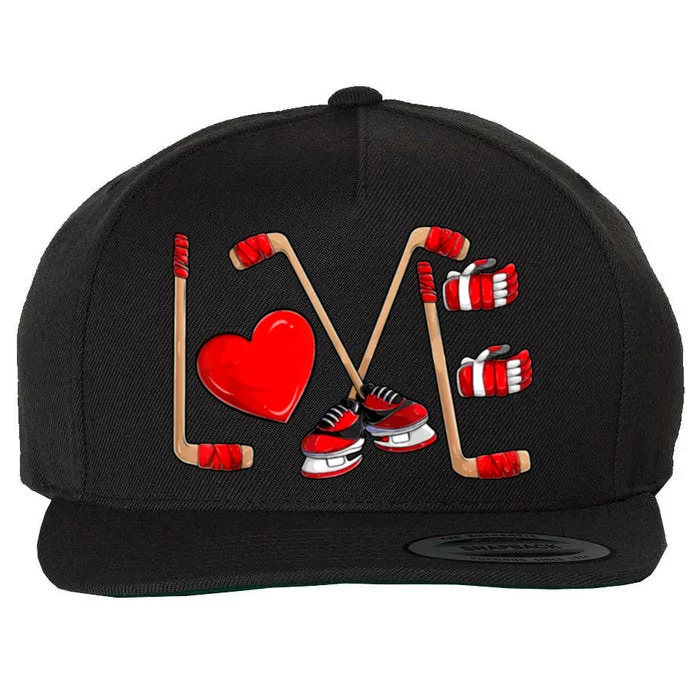 Love Hockey Cute Valentines Wool Snapback Cap