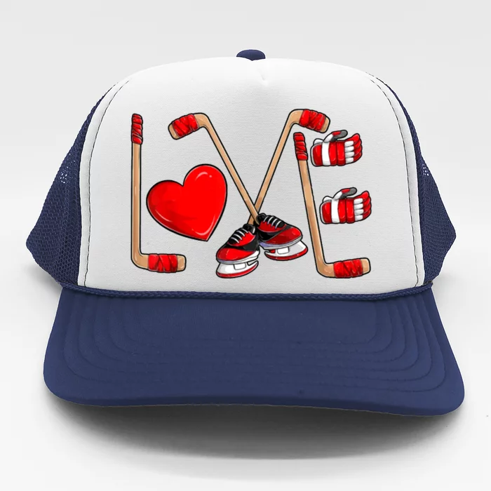 Love Hockey Cute Valentines Trucker Hat