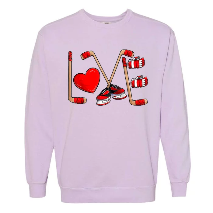 Love Hockey Cute Valentines Garment-Dyed Sweatshirt