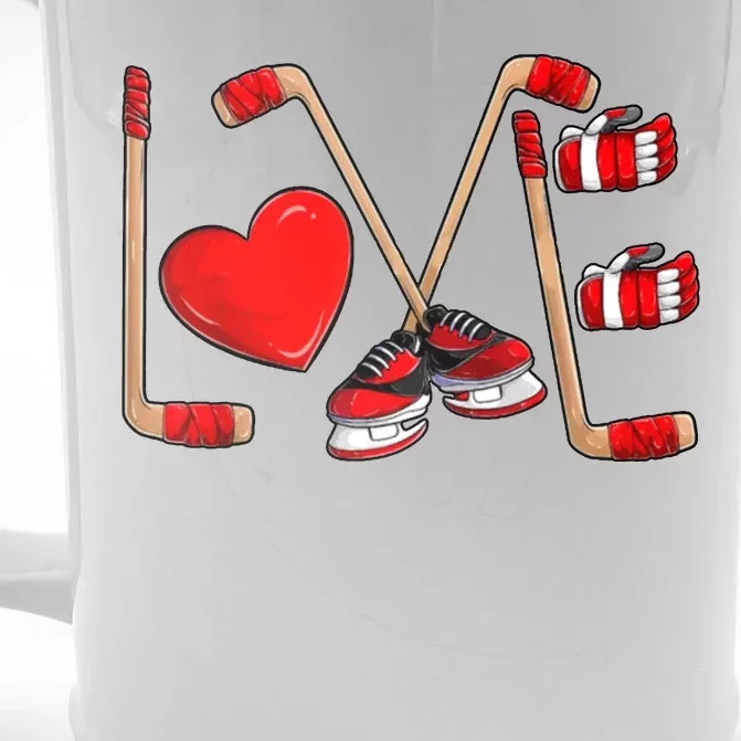 Love Hockey Cute Valentines Front & Back Beer Stein