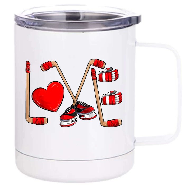 Love Hockey Cute Valentines Front & Back 12oz Stainless Steel Tumbler Cup