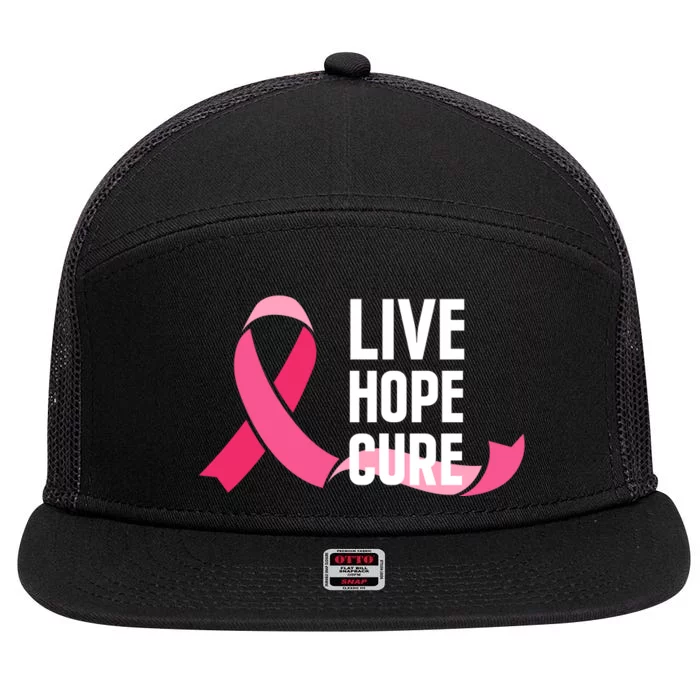 Live Hope Cure Breast Cancer Awareness Ribbon 7 Panel Mesh Trucker Snapback Hat