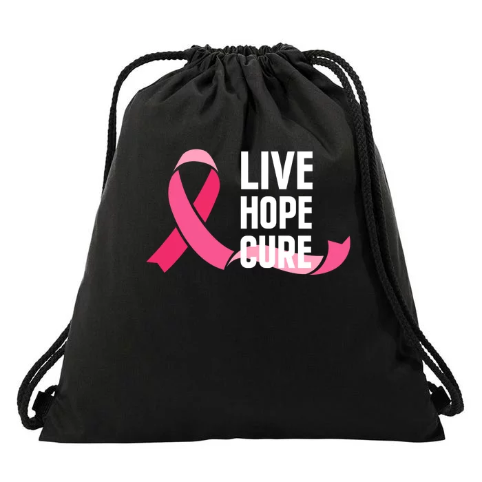 Live Hope Cure Breast Cancer Awareness Ribbon Drawstring Bag