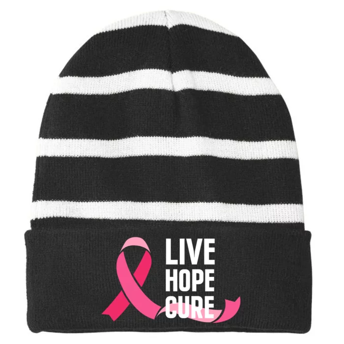 Live Hope Cure Breast Cancer Awareness Ribbon Striped Beanie with Solid Band