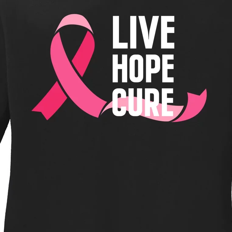 Live Hope Cure Breast Cancer Awareness Ribbon Ladies Long Sleeve Shirt