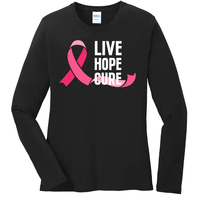 Live Hope Cure Breast Cancer Awareness Ribbon Ladies Long Sleeve Shirt