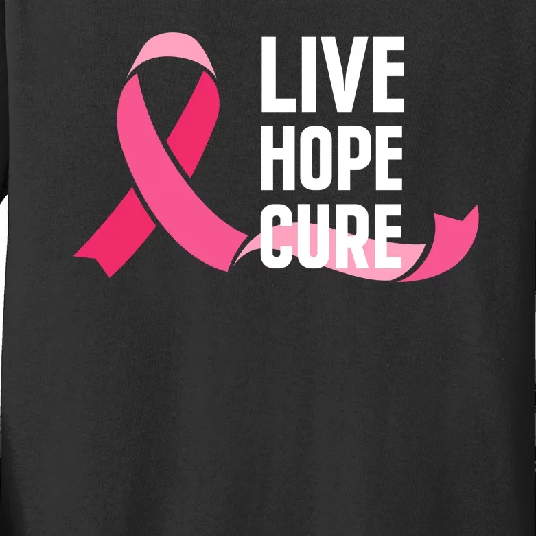 Live Hope Cure Breast Cancer Awareness Ribbon Kids Long Sleeve Shirt