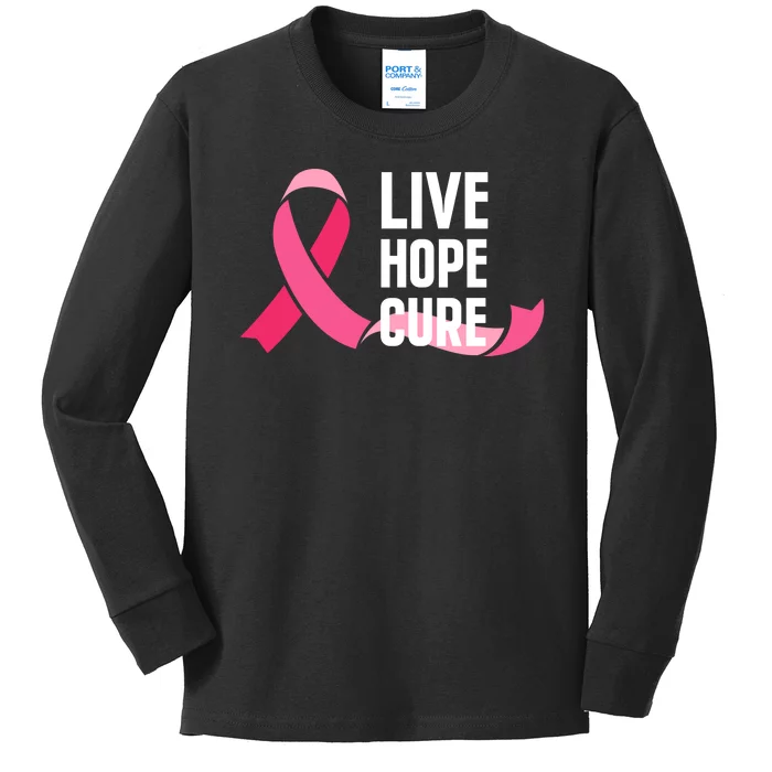 Live Hope Cure Breast Cancer Awareness Ribbon Kids Long Sleeve Shirt