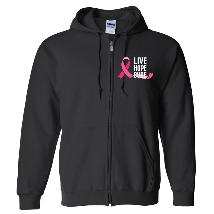 Live Hope Cure Breast Cancer Awareness Ribbon Full Zip Hoodie