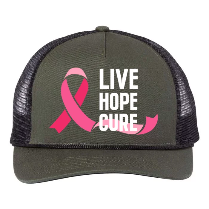 Live Hope Cure Breast Cancer Awareness Ribbon Retro Rope Trucker Hat Cap