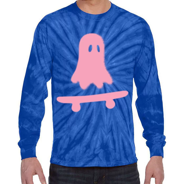 Lazy Halloween Costume Funny Skateboarding Ghost Skateboard Cool Gift Tie-Dye Long Sleeve Shirt