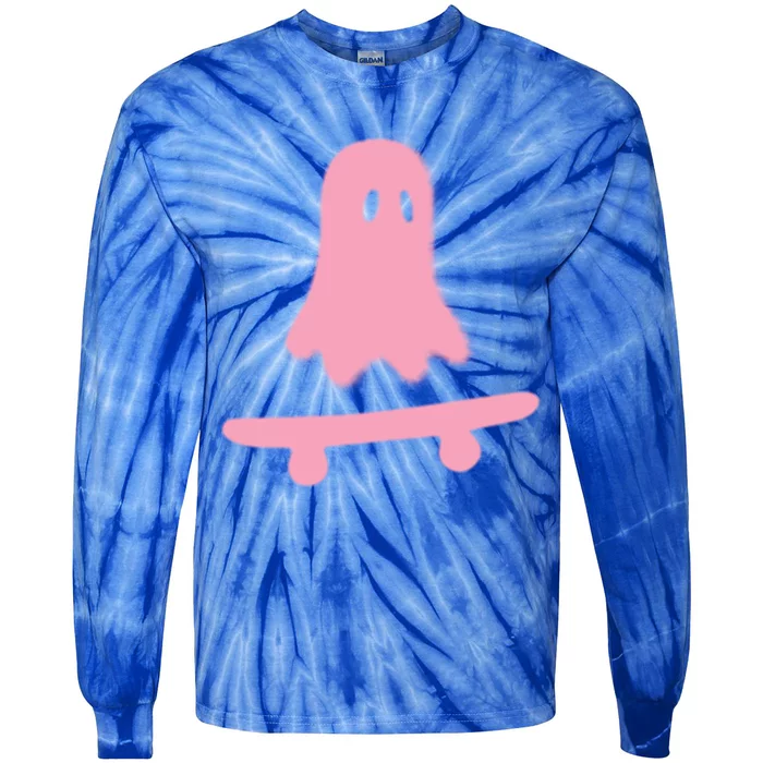 Lazy Halloween Costume Funny Skateboarding Ghost Skateboard Cool Gift Tie-Dye Long Sleeve Shirt