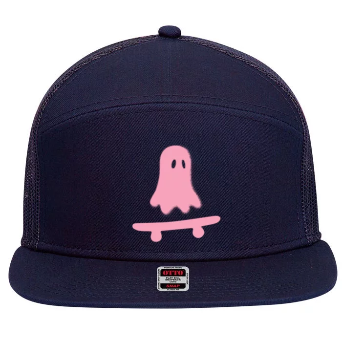 Lazy Halloween Costume Funny Skateboarding Ghost Skateboard Cool Gift 7 Panel Mesh Trucker Snapback Hat