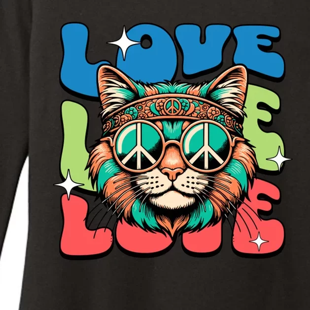 Love Hippie Cat Retro 80s Peace Womens CVC Long Sleeve Shirt