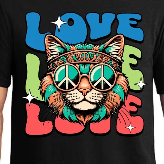 Love Hippie Cat Retro 80s Peace Pajama Set