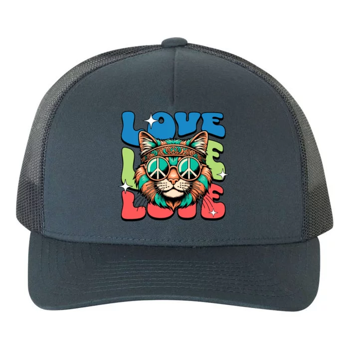 Love Hippie Cat Retro 80s Peace Yupoong Adult 5-Panel Trucker Hat