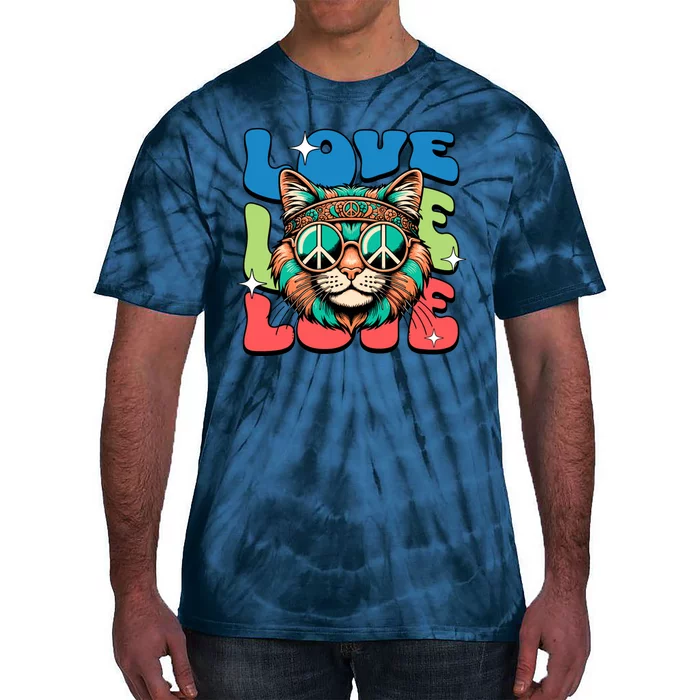 Love Hippie Cat Retro 80s Peace Tie-Dye T-Shirt