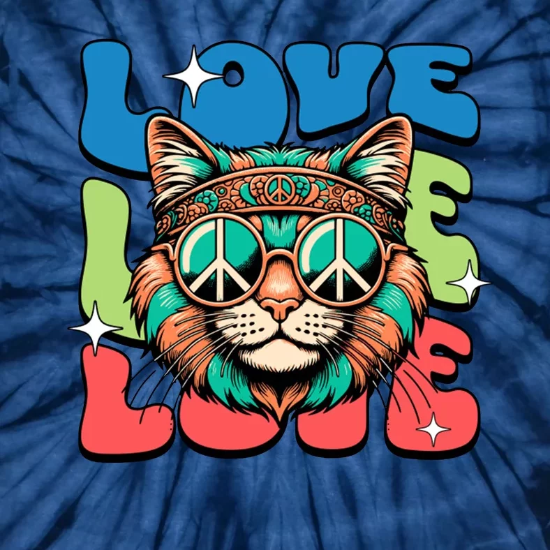 Love Hippie Cat Retro 80s Peace Tie-Dye T-Shirt