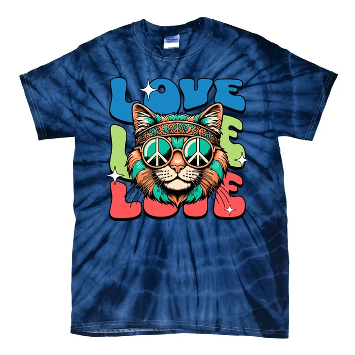 Love Hippie Cat Retro 80s Peace Tie-Dye T-Shirt