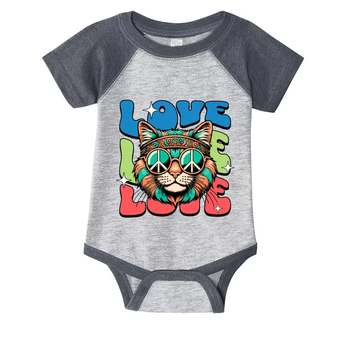 Love Hippie Cat Retro 80s Peace Infant Baby Jersey Bodysuit