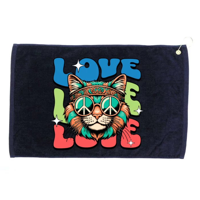 Love Hippie Cat Retro 80s Peace Grommeted Golf Towel