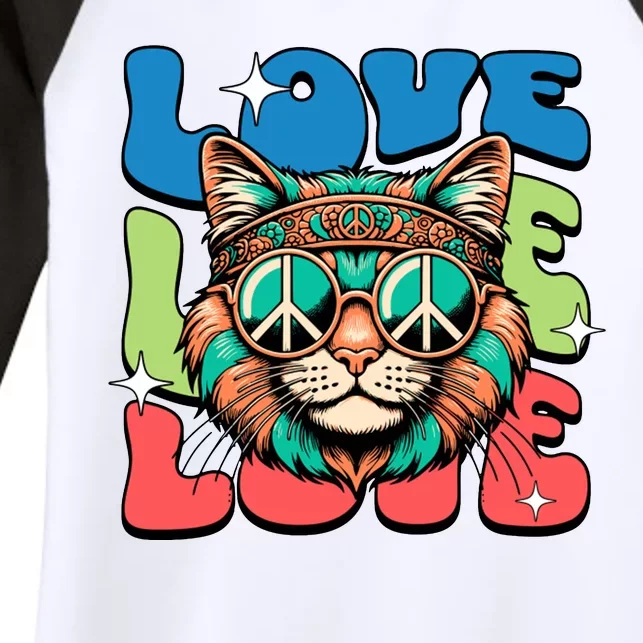 Love Hippie Cat Retro 80s Peace Women's Tri-Blend 3/4-Sleeve Raglan Shirt