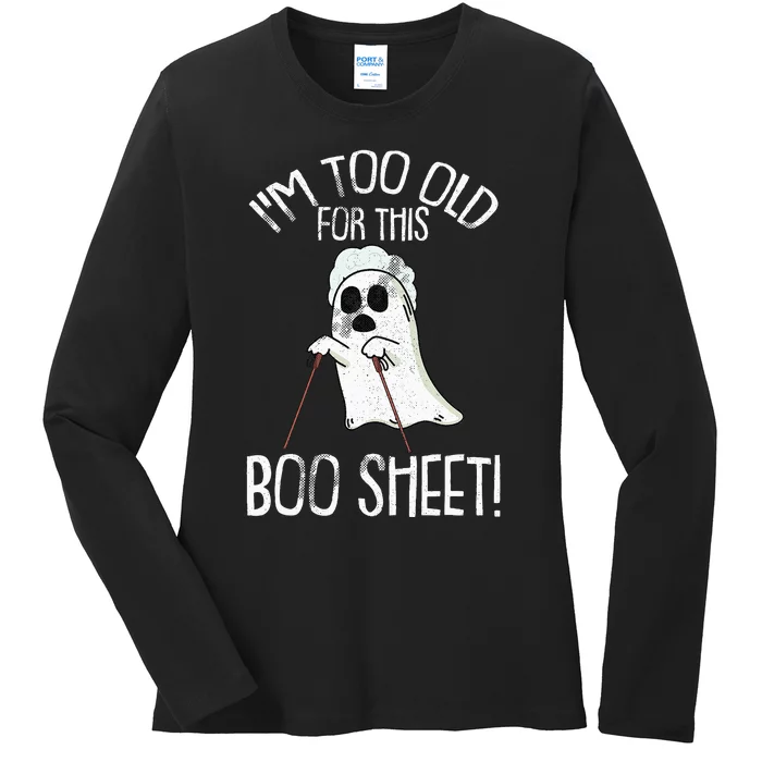 Lazy Halloween Costume Ghost Funny and Relatable Design Ladies Long Sleeve Shirt