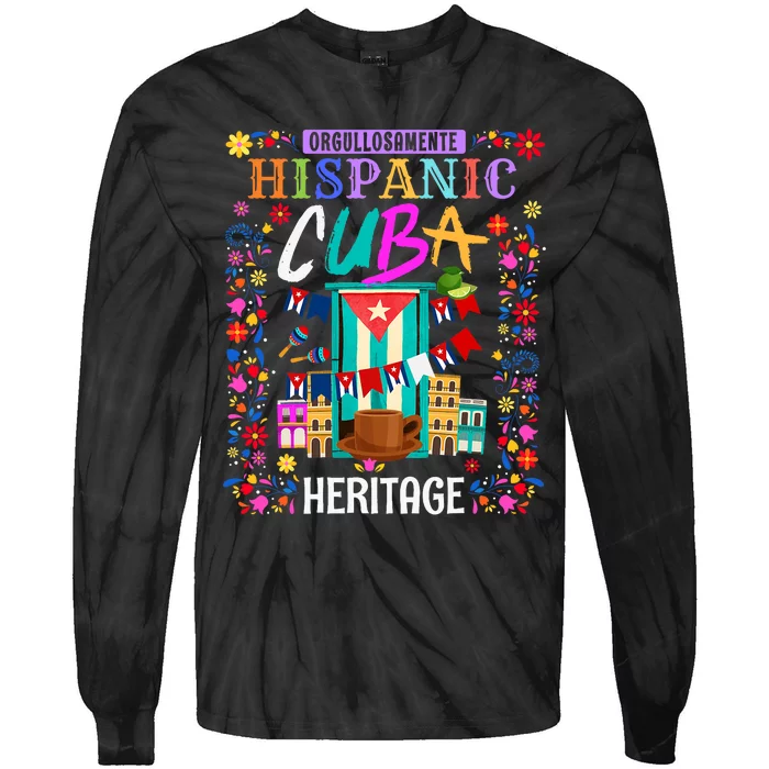 Latin Heritage Cuban Flag Outfit Idea For Women & Cuba Flag Tie-Dye Long Sleeve Shirt