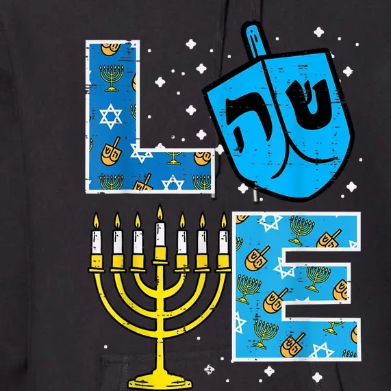 Love Hanukkah Dreidel Menorah Jewish Chanukah Premium Hoodie