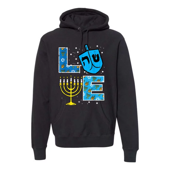 Love Hanukkah Dreidel Menorah Jewish Chanukah Premium Hoodie