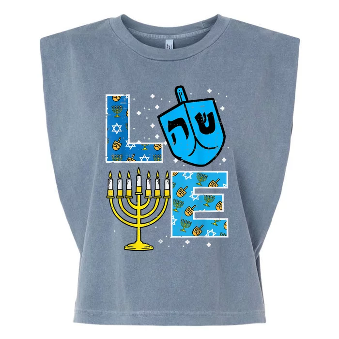 Love Hanukkah Dreidel Menorah Jewish Chanukah Garment-Dyed Women's Muscle Tee