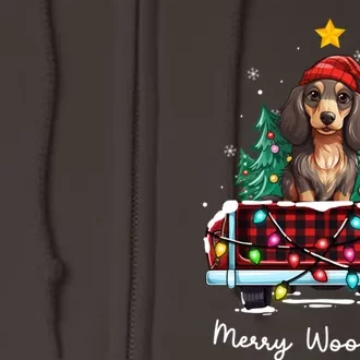 Long Haired Dachshund Christmas Dog Truck Plaid Funny Xmas Full Zip Hoodie